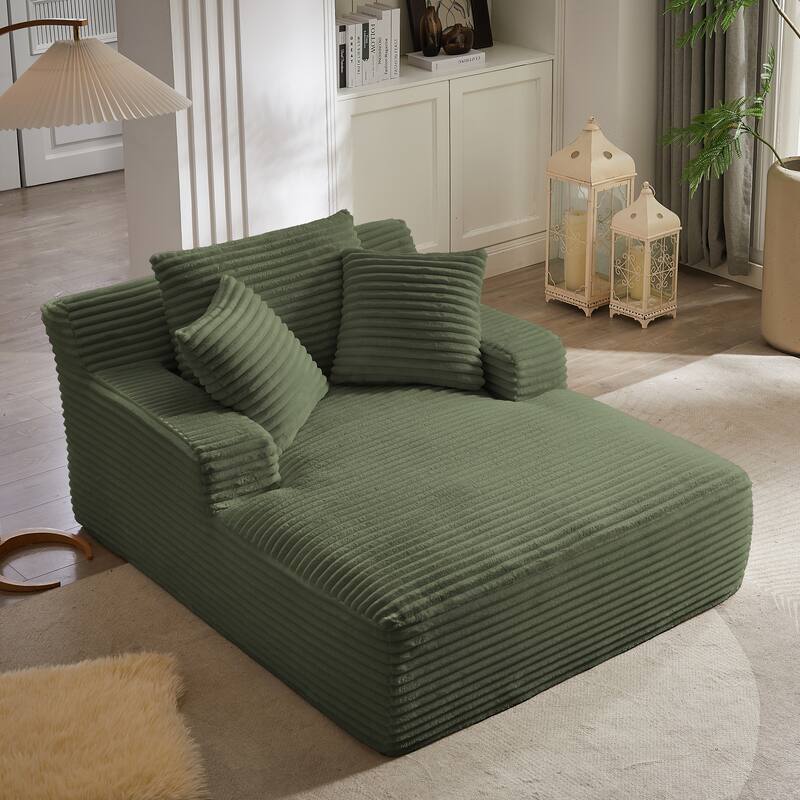 Lazy Sofa Chair Single Chaise Lounge Corduroy Upholstered Sleeper Sofa Ergonomic Couch Chair with Full Foam Cushion and Pillows