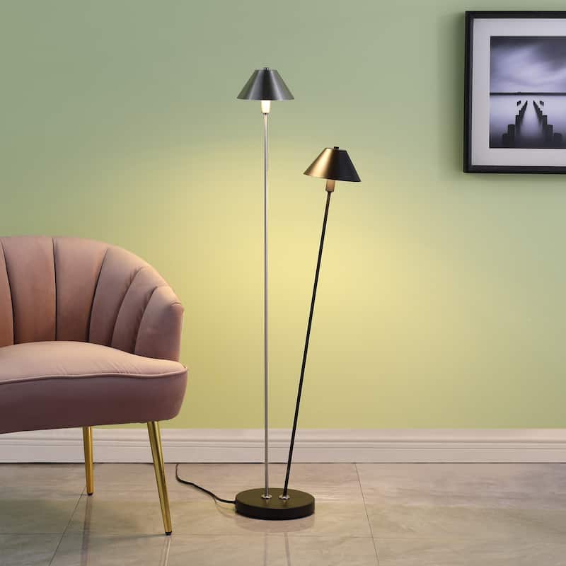 47.5 In. LED Double G-9 Matte Black/ Silver Brushed Nickel Floor Lamp - Black