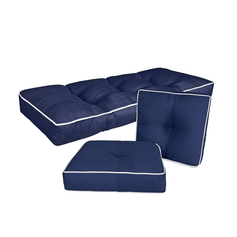 Outdoor/ Indoor 3-Piece Wicker Seat and Settee Cushion Set for Patio Furniture - Navy