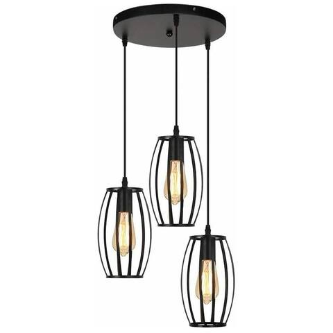 3 Lights Foyer Light with Black Metal Cage Lampshade Ceiling Lamps