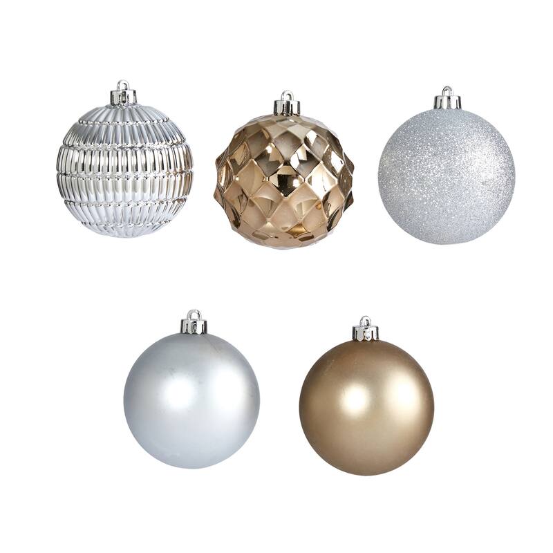 40ct Silver and Gold Shatterproof 5-Finish Christmas Ball Ornaments 3" (80mm)