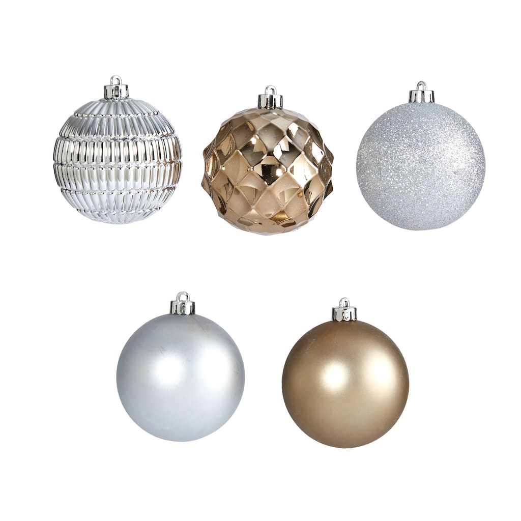 40ct Silver and Gold Shatterproof 5-Finish Christmas Ball Ornaments 3" (80mm)
