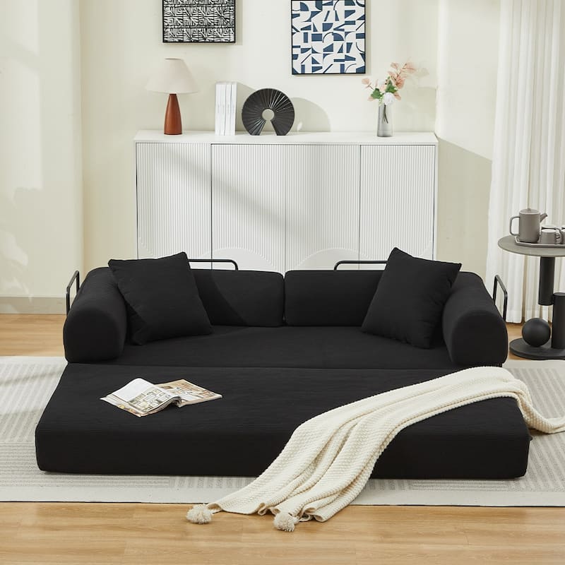 Sofa Bed with 2 Pillows, 3-Seater Convertible Sleeper Sofa, Foldable Couch Loveseat Daybed, No Assembly Required