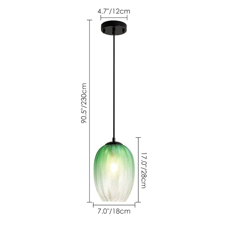 1/3-Light Modern Black Cylinder Colored Textured Gradient Glass Pendant Light for Kitchen Island or Stairway