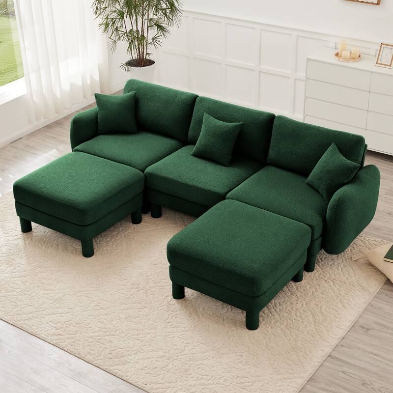 109.4" 3-Seater Modern Upholstered Sofa Couch, Deep-Seat Sectional Sofa with Shell-Shaped Armrests, Leisure Sofa for Living Room