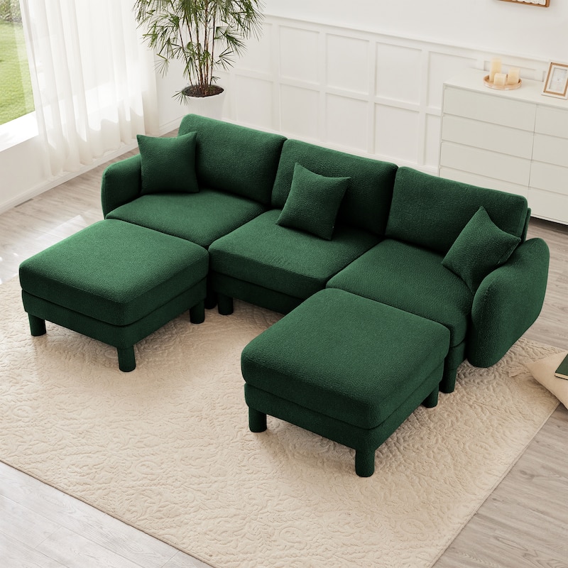 GDFStudio - Boucle U-Shaped 3-Seater 109.4" Sectional Sofa with 2 Movable Ottomans