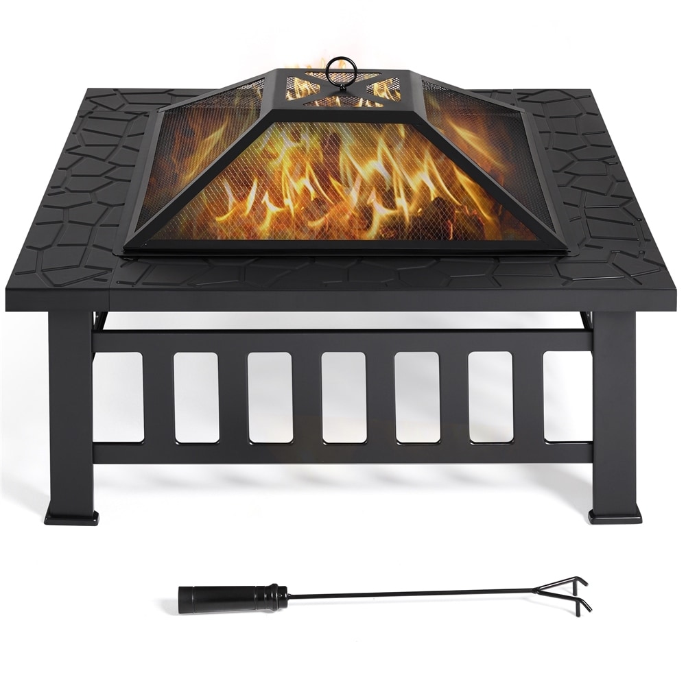 Yaheetech 34in Fire Pit Table Outdoor Patio Fire Pits Square Steel Stove with Mesh Screen and Cover