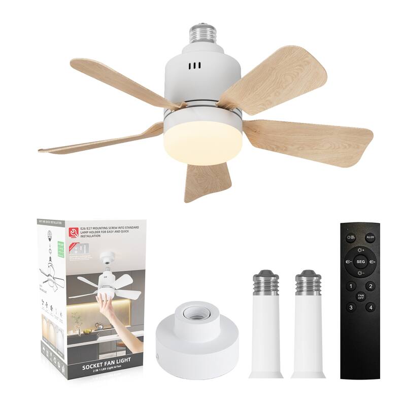 17.7 in. Indoor White Ceiling Fan with Remote, LED Light, Socket - N/A - white