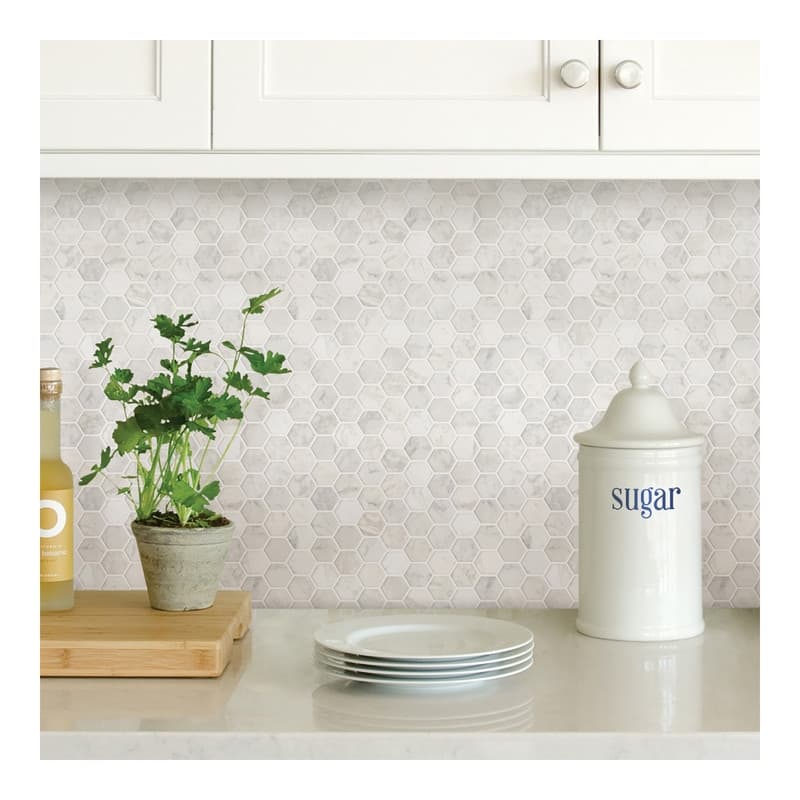 InHome Hexagon Marble Peel & Stick Backsplash Tiles