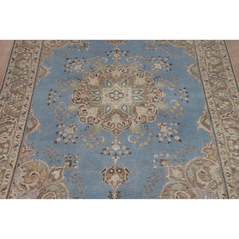 Blue Tabriz Persian Vintage Area Rug Handmade Bedroom Wool Carpet - 8'1" x 11'4"