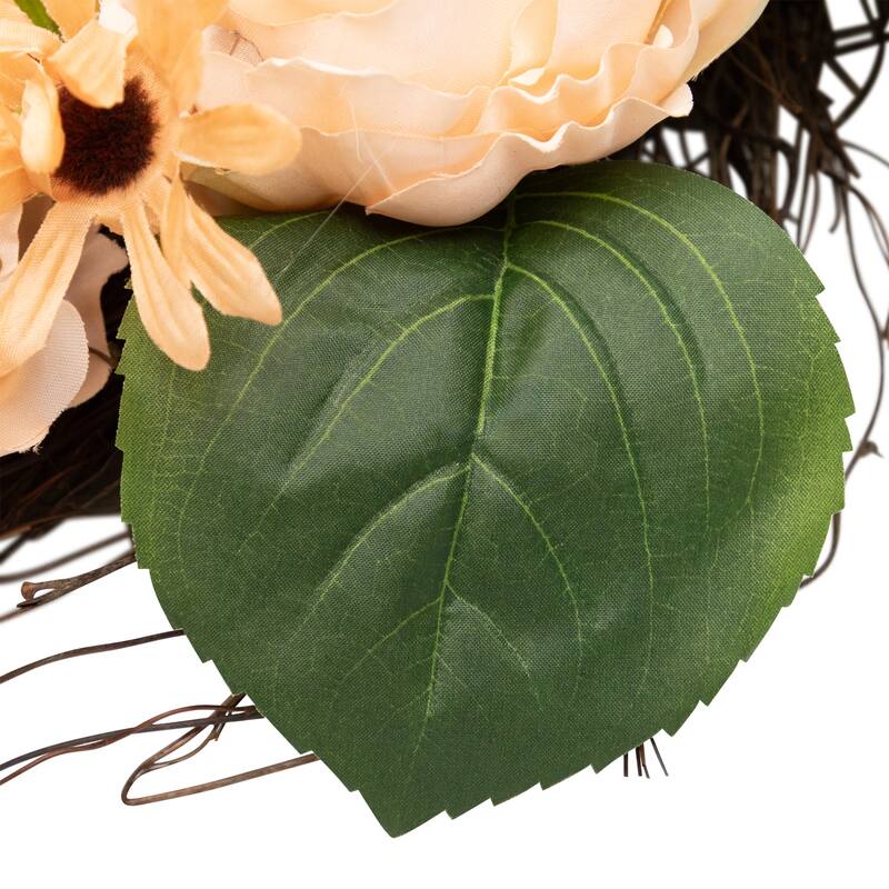 Rose and Peony Artificial Wreath - 22" - Peach and White