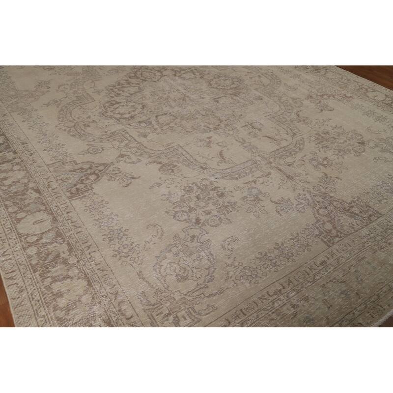 Tabriz Persian Vintage Rug Hand-Knotted Traditional Beige Wool Carpet - 9'9"x 12'6"