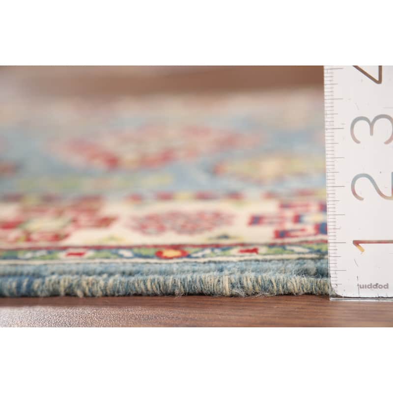 Light Blue Kazak Foyer Rug Hand-Knotted Traditional Wool Carpet - 2'11" x 3'11"