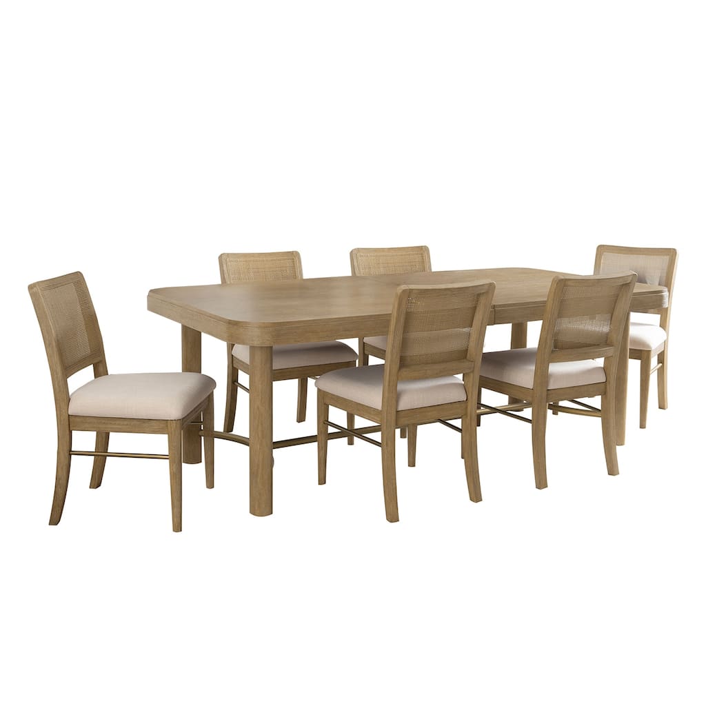 7-piece Wooden Dining Table Set with Extension Leaf in Sand Wash and Beige