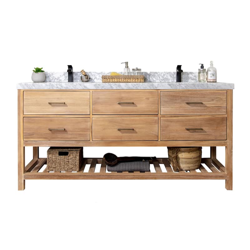 Willow Collections 72 in. W x 22 in. D Parker Solid Teak Double Sink Bathroom Vanity with Countertop