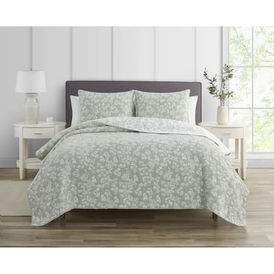 CEDAR COURT Annabella Floral Desert Sage Soft Matelasse Jacquard Quilt Set