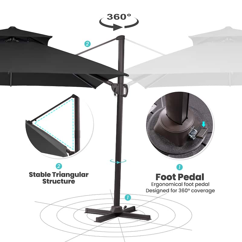 Deluxe 10' x 10' Outdoor Square Double Top Cantilever Umbrella, Base Not Included