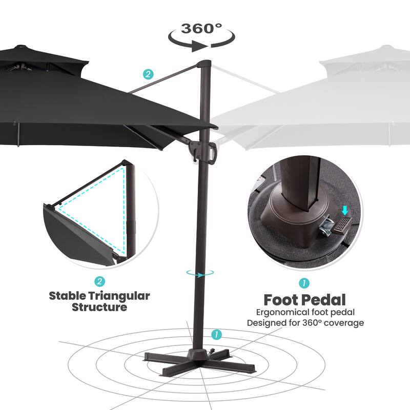 Outdoor Patio Offset Cantilever Umbrella 360-Degree Rotation with Base