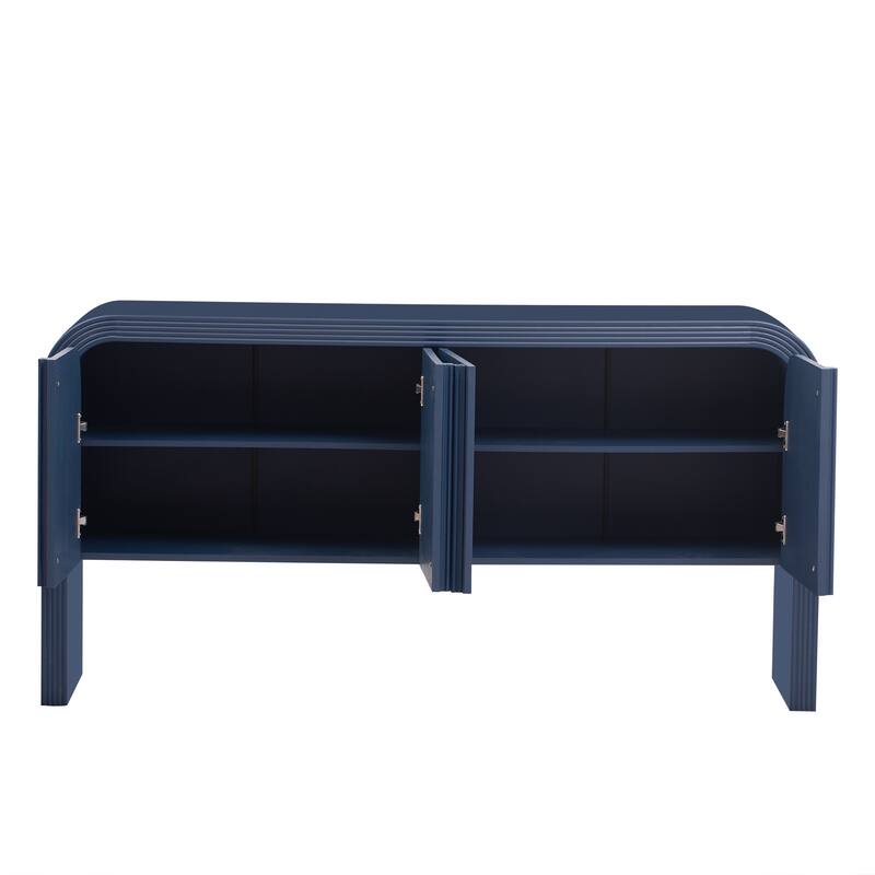 Arched Storage Cabinet Sideboard with 4 Stripes Doors and Adjustable Shelves, Modern Entryway Cabinets with Pine Leg