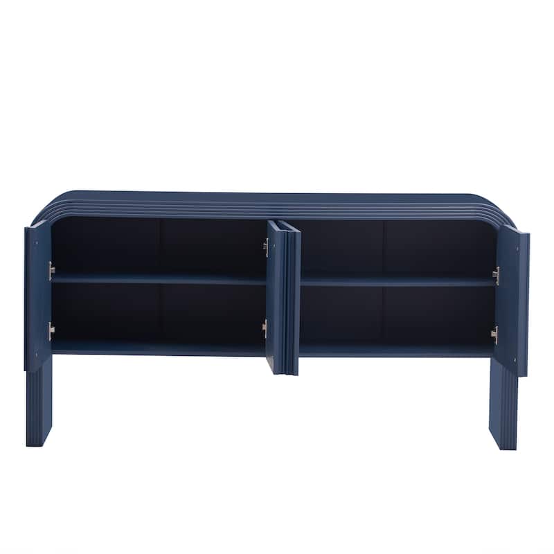 Striped Design 4-Door Storage Cabinet, Modern Simple Style Buffet Sideboard with Adjustable Shelves