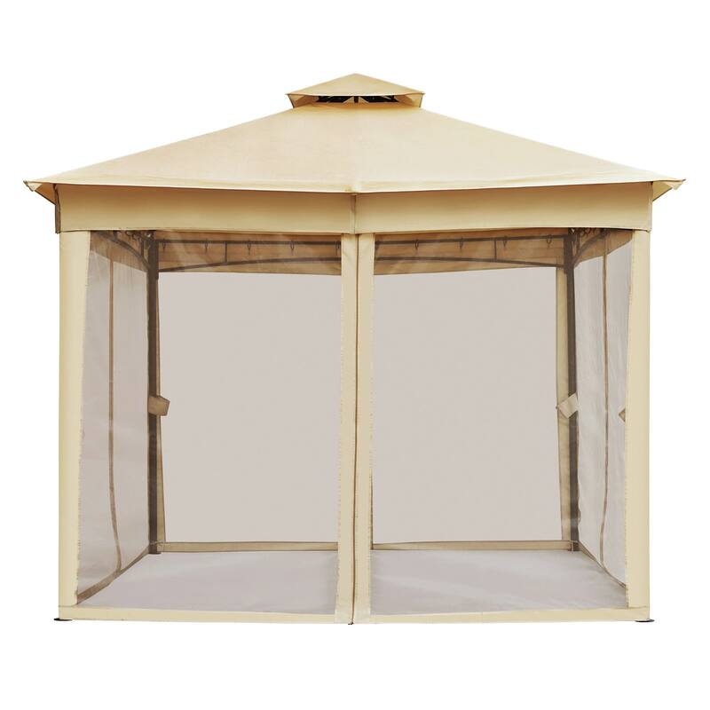 10x10 FT Outdoor Gazebo Tent with Double Roofs and Mosquito Netting