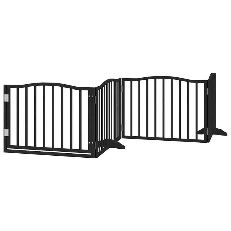 vidaXL Dog Gate Set of 4 Black Poplar Wood Large Foldable Dog Gate - 11.8 x 126.0 x 23.6