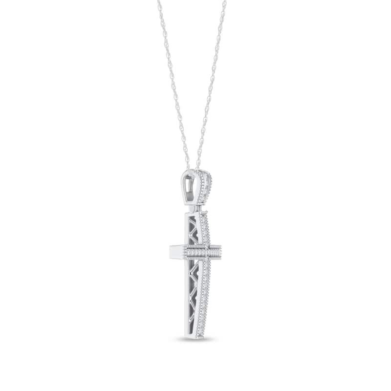 1/10ct TDW Diamond Cross Pendant Necklace in Silver for Women - White