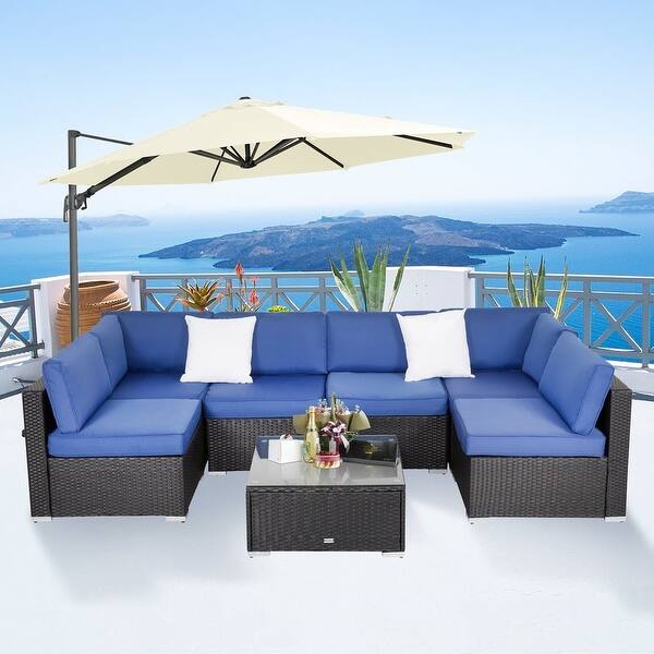 Kinbor 7 Piece Outdoor Wicker Sofa With Patio Furniture Cover All Weather Sectional Sofa Bistro Set W Cushions Coffee Table Overstock 33960225