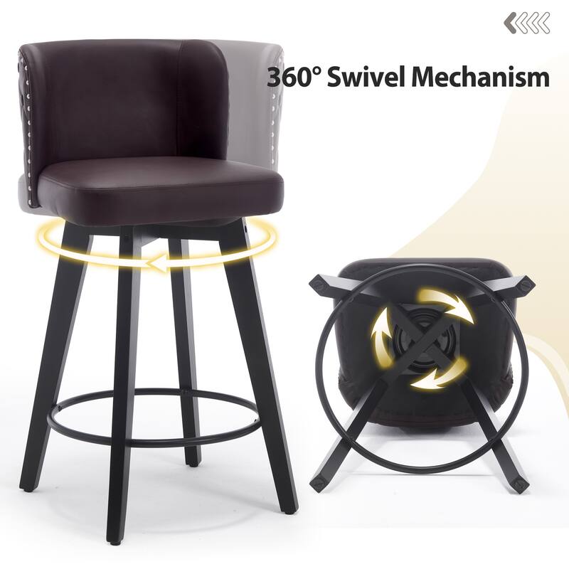 27.5" Faux Leather Upholstered Swivel Counter Height Bar Stool with Wooden Frame, Set of 1/2/3/4