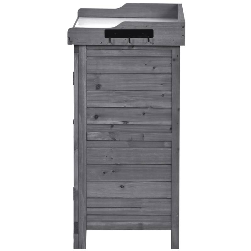 39" Potting Bench Table, Rustic Wood Workstation Storage Cabinet Garden Shed with 2-Tier Shelves and Side Hook