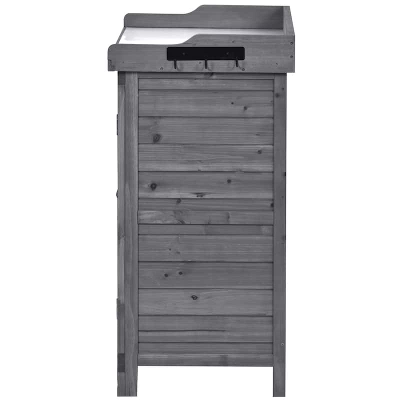 39" Wooden Rustic Potting Bench Table, Storage Cabinet Garden Shed with 2-Tier Shelves and Side Hook