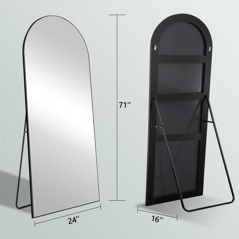 Arched Floor Mirror With Stand,Wood Frame Full Length Mirror,Wall-Mounted Mirror