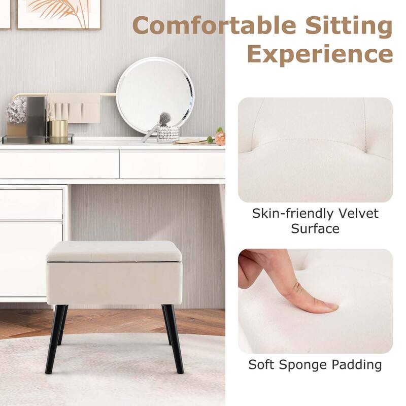 Costway Velvet Vanity Stool Ottoman with Storage Solid Wood Legs - See Details