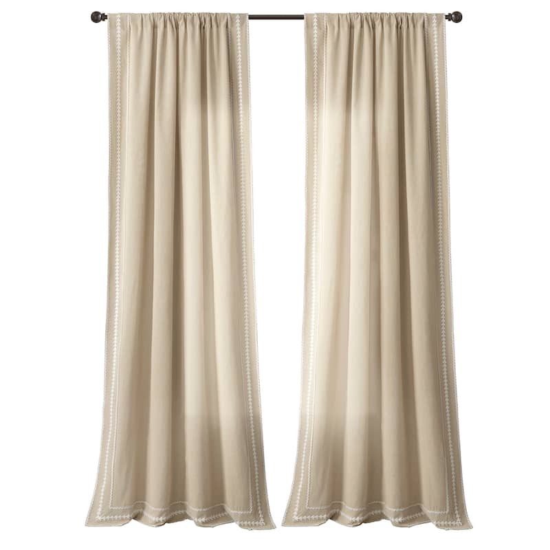 Lush Decor Olivia Ric Rac Embroidery Border Window Curtain Panels