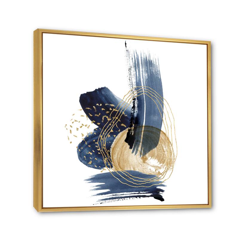 Designart "Landscape of Dark Blue Mountains & Gold Strokes II" Modern Framed Canvas Wall Art Print - 36 In. Wide x 36 In. High - Gold