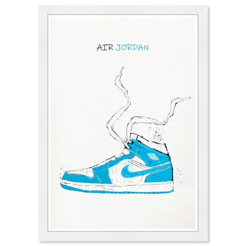 Wynwood Studio Prints Fashion and Glam Air jordan Drawing IV Blue and Cyan Modern & Contemporary Wall Art Canvas Print