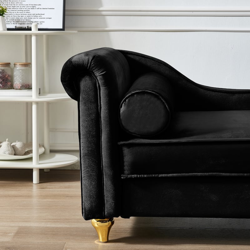 Roomfitters Modern Chaise Lounge, Indoor Daybed with Gold Metal Legs & Bolster Pillow for Bedroom Living Room, Black