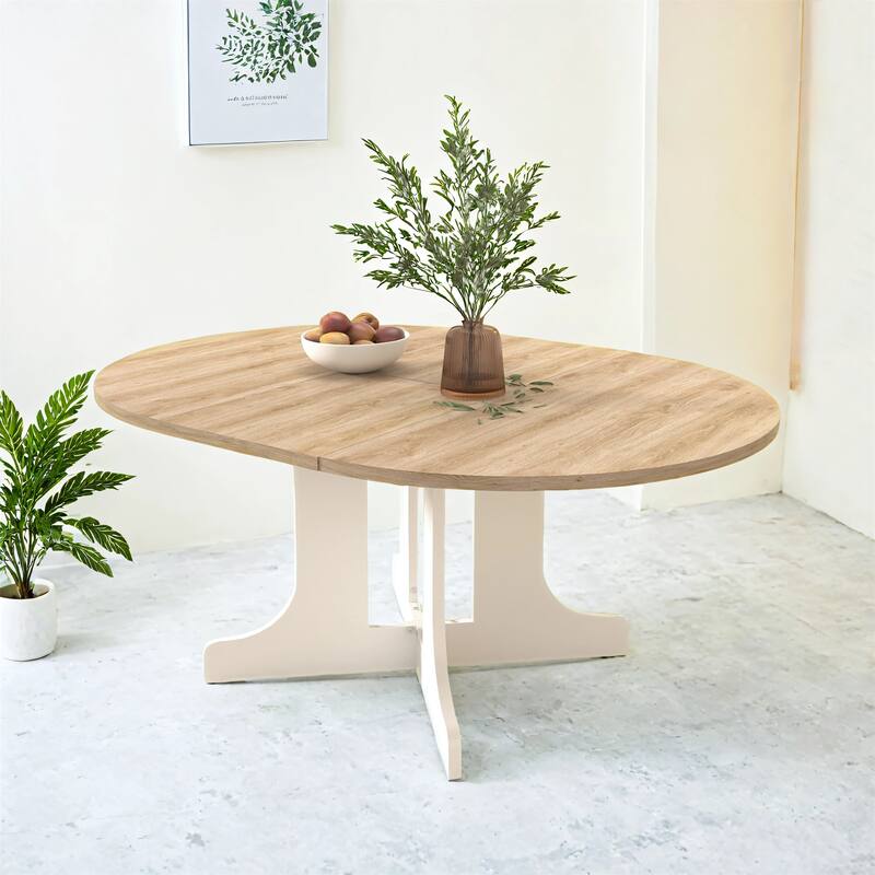 59 x 43 Inch Expandable Farmhouse Dining Table - White Oak
