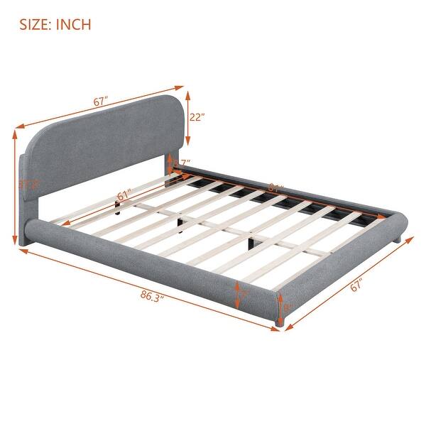 Curved Design Teddy Fleece Upholstered Platform Bed Frame