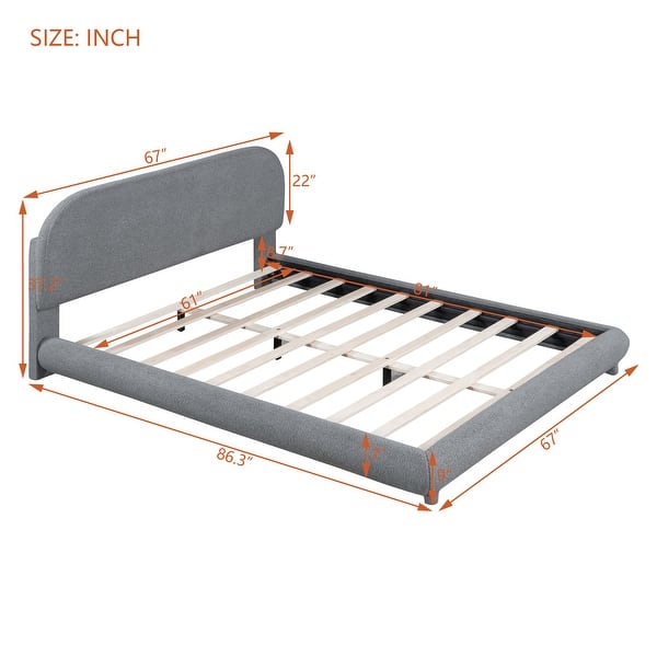 dimension image slide 3 of 4, Curved Design Teddy Fleece Upholstered Platform Bed Frame