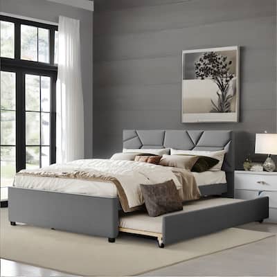Queen Size Upholstered Platform Bed with Twin Size Trundle