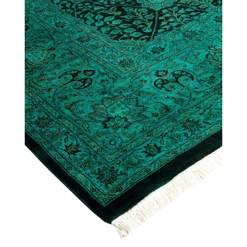 Overton Hand Knotted Wool Vintage Inspired Modern Contemporary Overdyed Blue Area Rug - 8' 2" x 10' 1"