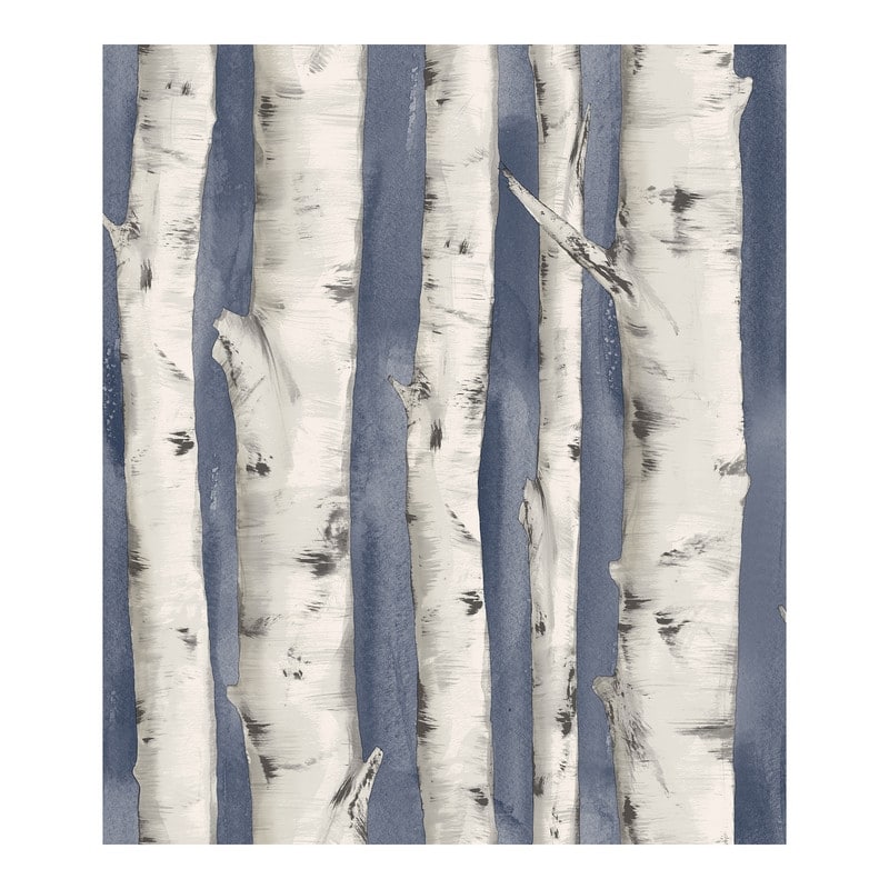 Chesapeake Pioneer Denim Birch Tree Wallpaper - 20.5 x 396 x 0.025