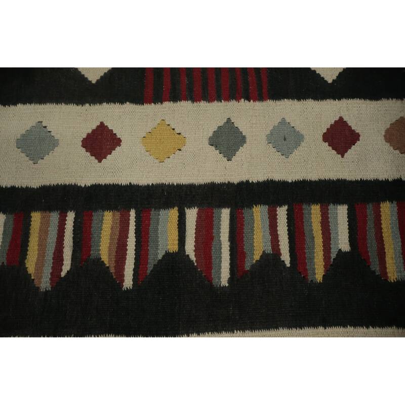 Hand Woven Oriental 100% Wool Carpet Southwestern Tribal Black Kilim Area Rug - 11' 6'' X 8' 4''