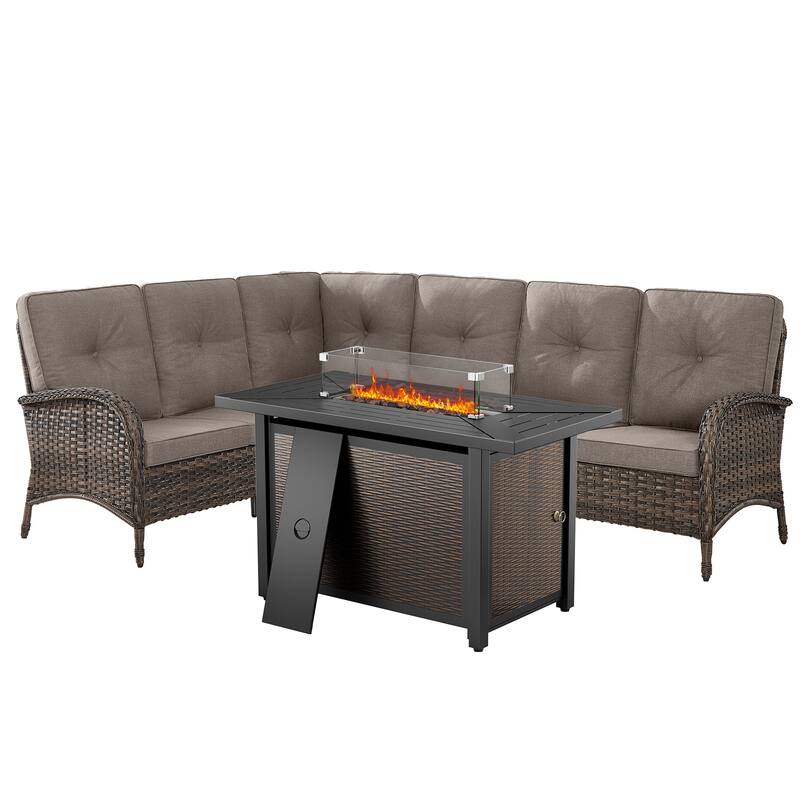Patio Furniture Set with 43" Fire Pit Table -Grey - Brown