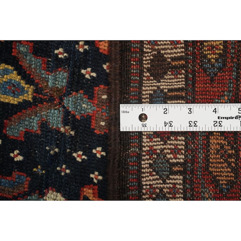 Hand Knotted Oriental 100% Wool Carpet Traditional Geometric Navy Blue & Blues Qashqai Area Rug - 9' 5'' X 4' 7''