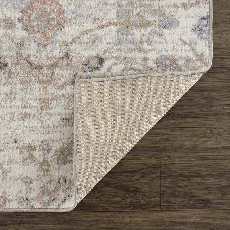 Hauteloom Azula Hallway, Kitchen Machine Washable Runner Rug - Ivory, Dark Red, Slate Blue - 2'7" x 7'3"