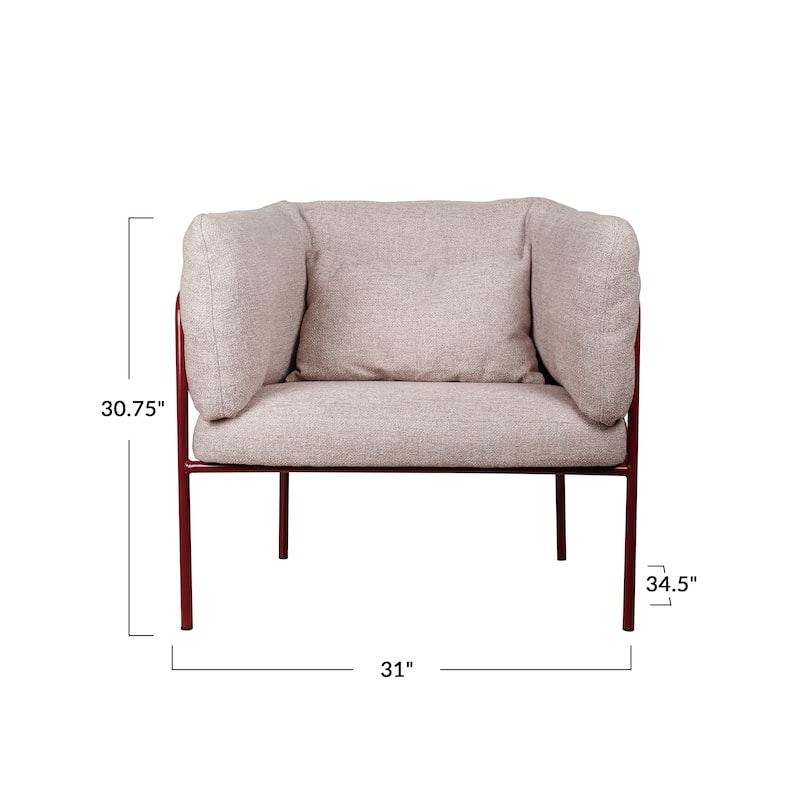 Cotton Slub Fabric Upholstered Chair with Powder Coated Metal Legs and Lumbar Pillow - 31.13"L x 34.63"W x 30.75"H