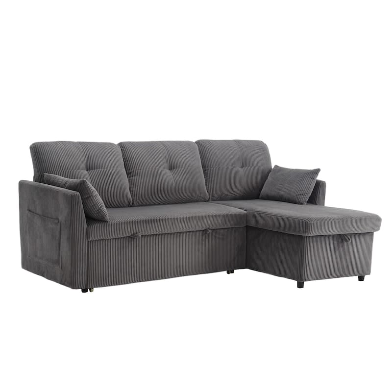 Corduroy/Chenille Upholstered L-Shaped Storage Reversible Chaise Sectional Sofa with Side Pocket