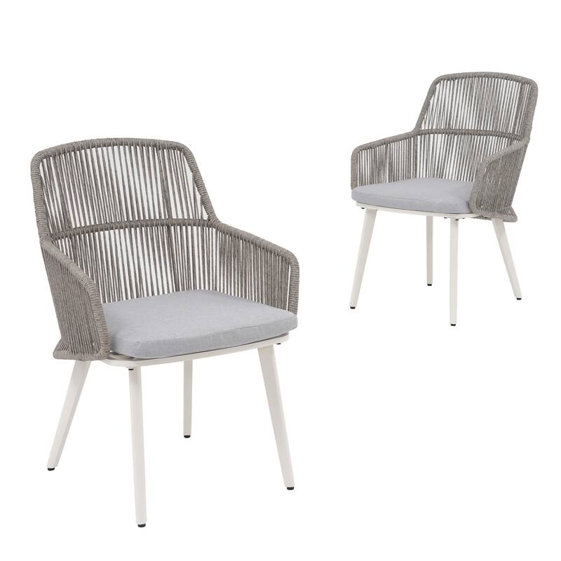 Outdoor 2-piece Dining PE Wicker Arm Chair with Cushion